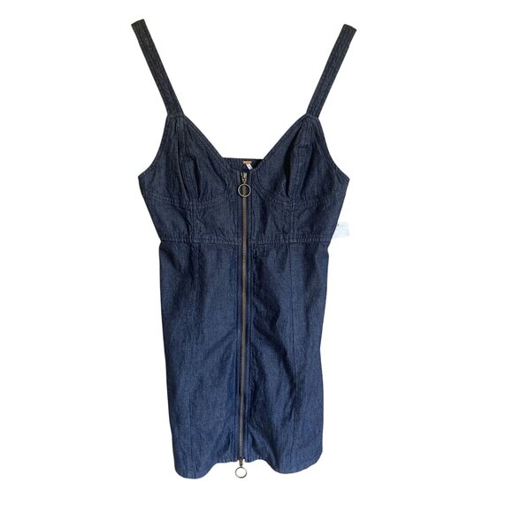 New! Free People Marjorie Denim Mini Dress Size Small Dark Wash Sleeveless Zip F - Picture 2 of 9